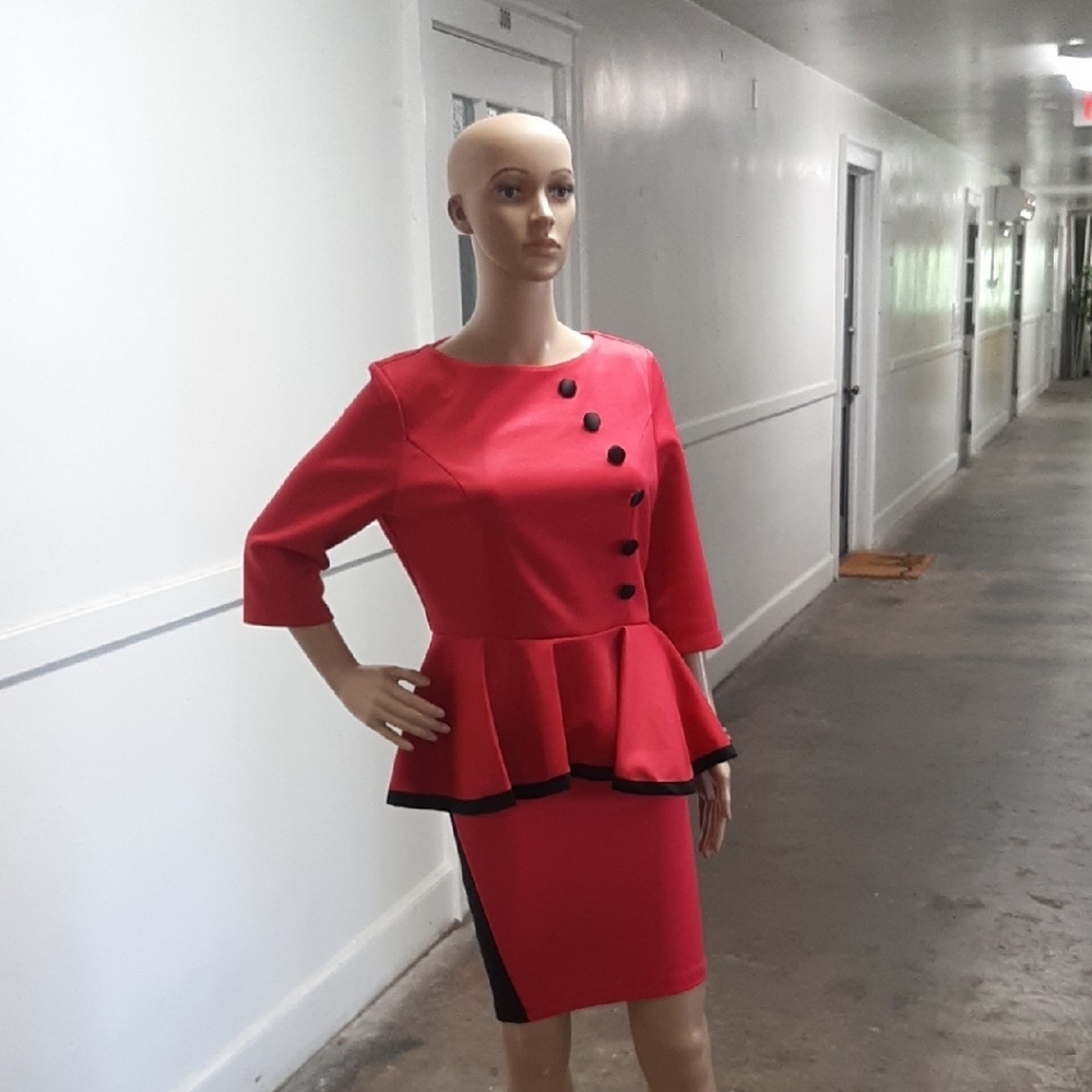 Peplum Shirt Knee-Length Pink Skirt Set
